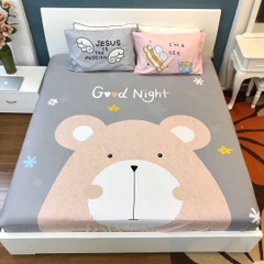 Bộ ga giường và 2 vỏ gối hình gấu Good night 100% cotton