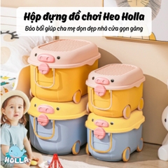 Thùng đựng đồ chơi, chăn màn kèm bàn Lego cho bé heo con CAYABE Holla màu vàng - xanh (size lớn 57cm)