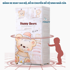 Tủ nhựa cho bé và người lớn ngăn kéo 5 tầng FINLEY gấu con Teddy Bear (SIZE NGANG 50CM) đựng quần áo, đồ chơi, đồ dùng gia đình - FL-0060-5T-G