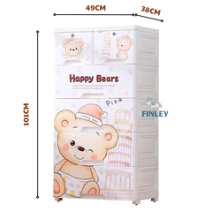 Tủ nhựa cho bé và người lớn ngăn kéo 5 tầng FINLEY gấu con Teddy Bear (SIZE NGANG 50CM) đựng quần áo, đồ chơi, đồ dùng gia đình - FL-0060-5T-G