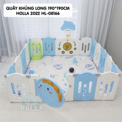 Quây cũi nhựa - bóng rổ khủng long CAYABE Holla màu xanh trắng (tặng kèm thảm, bóng)