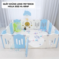 Quây cũi nhựa - bóng rổ khủng long CAYABE Holla màu xanh trắng (tặng kèm thảm, bóng)