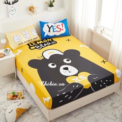 Bộ ga giường và gối hình gấu đen màu vàng