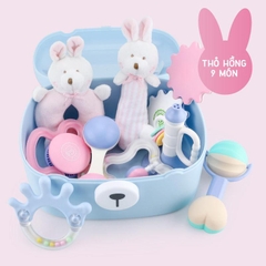 Set Đồ Chơi Sơ Sinh Xúc Xắc Gặm Nướu Thỏ Hồng CAYABE Goryeo Baby 9 Món Cho Bé