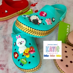 Dép cá sấu Crocs band màu Xanh Ngọc viền Vàng