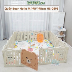 Quây cũi nhựa gấu con Teddy Bear CAYABE Holla cho bé tặng kèm thảm, bóng màu trắng nâu (size M - 190x190 cm)