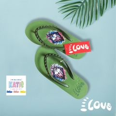 Dép Lào Feetlove 3 cm xanh lá hình con sói
