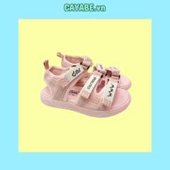 Giày sandal bé gái thể thao màu hồng nhạt phối quai dán trắng