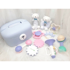 Set Đồ Chơi Sơ Sinh Xúc Xắc Gặm Nướu Gấu Xanh CAYABE Goryeo Baby 9 Món Cho Bé