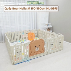Quây cũi nhựa gấu con Teddy Bear CAYABE Holla cho bé tặng kèm thảm, bóng màu trắng nâu (size M - 190x190 cm)