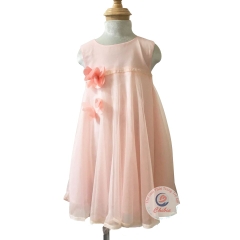 Đầm công chúa bé gái voan lưới xòe NEAT màu hồng nhạt đính hoa