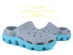 Dép sục cá sấu Crocs Duet Sport màu Xám đế Xanh dương