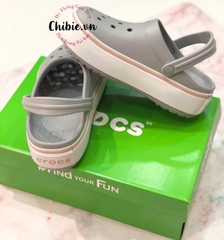 Dép cá sấu Crocs Band đế cao màu xám viền trắng