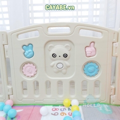 Quây cũi nhựa gấu con Teddy Bear CAYABE Holla cho bé tặng kèm thảm, bóng màu trắng nâu (size M - 190x190 cm)