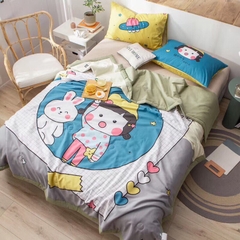 Chăn mền trẻ em hình bé gái và con thỏ 100% cotton, 200 x 230cm