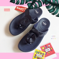Dép kiểu nữ Feetlove cao cấp cao 3 cm - Dép kẹp xanh đen đính bông
