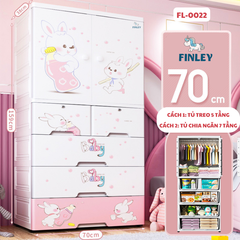 Tủ nhựa cho bé 5 tầng FINLEY thỏ hồng Baby (Size lớn ngang 70 cm) treo quần áo, đựng đồ chơi, đồ dùng cho gia đình (FL-0022-K)