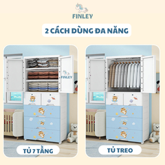 Tủ nhựa cho bé 5 - 6 - 7 tầng FINLEY hổ con Baby Tiger (Size lớn ngang 70 cm) treo quần áo, đựng đồ chơi, đồ dùng cho gia đình - Màu xanh nhạt