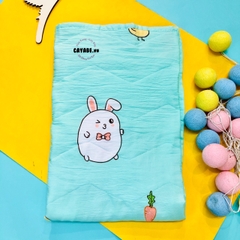 Chăn mền trẻ em cotton lụa mát mịn đi học, ở nhà gọn nhẹ hình thỏ xanh lá