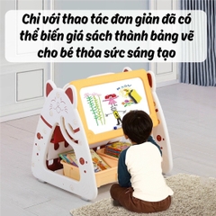 Bộ bảng vẽ - giá kệ sách - bàn học - ghế học mèo Kitty CAYABE Holla 4 trong 1 cho bé