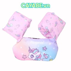 Phao bơi cho bé CAYABE ngựa Pony/ Unicorn ngôi sao hồng nhạt (phao tay kèm phao đỡ ngực cho trẻ em)