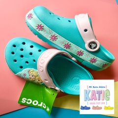 Dép sục cá sấu Crocs trẻ em Elsa Anna có ĐÈN màu xanh dương