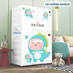 Tủ nhựa cho bé và người lớn ngăn kéo 5-6 tầng FINLEY khủng long xanh (SIZE LỚN NGANG 70CM) đựng quần áo, đồ chơi, đồ dùng gia đình