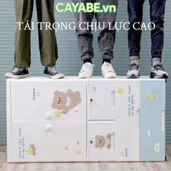 Tủ nhựa cho bé 5 tầng CAYABE (Size lớn 70cm) gấu xám nghe nhạc treo quần áo, đựng đồ chơi, đồ dùng cho gia đình