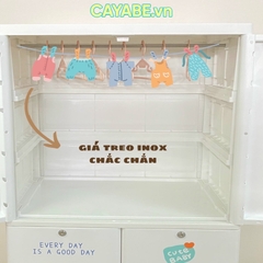 Tủ nhựa cho bé 5 tầng CAYABE (Size lớn 70cm) gấu xám nghe nhạc treo quần áo, đựng đồ chơi, đồ dùng cho gia đình