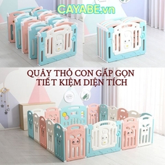 Quây bóng cho bé gấp gọn hình thỏ con CAYABE màu xanh trắng cam (tặng kèm thảm, bóng)