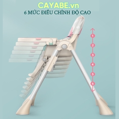 Ghế ăn dặm cho bé gấp gọn CAYABE Lux 6 mức điều chỉnh độ cao, có bánh xe, đệm êm ái màu xanh dương