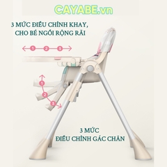 Ghế ăn dặm cho bé gấp gọn CAYABE Lux 6 mức điều chỉnh độ cao, có bánh xe, đệm êm ái hình ngựa Pony hồng