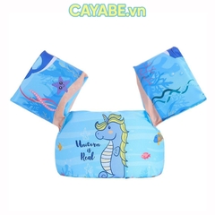 Phao bơi cho bé CAYABE cá ngựa xanh dương (phao tay kèm phao đỡ ngực cho trẻ em)