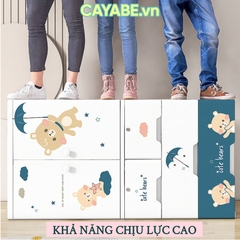 Tủ nhựa cho bé 5 - 6 - 7 tầng CAYABE gấu Hello xanh treo quần áo, đựng đồ chơi, đồ dùng cho gia đình - Size lớn ngang 70 cm