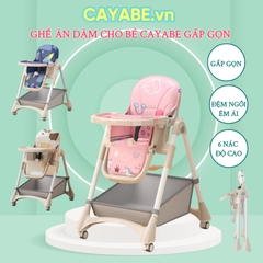 Ghế ăn dặm cho bé gấp gọn CAYABE Lux 6 mức điều chỉnh độ cao, có bánh xe, đệm êm ái hình ngựa Pony hồng