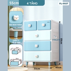 Tủ kệ nhựa 4 - 5 - 6 tầng gấu Teddy xanh ngăn kéo FINLEY (size L ngang 55cm) đựng quần áo, bỉm sữa, đồ dùng CAYABE cho bé và gia đình