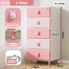 Tủ kệ nhựa 4 - 5 - 6 tầng thỏ hồng Cony ngăn kéo FINLEY (size M ngang 45cm) đựng quần áo, bỉm sữa, đồ dùng cho bé và gia đình