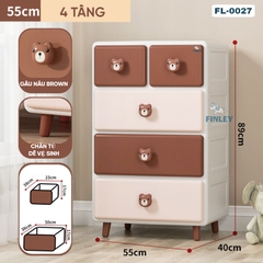 Tủ kệ nhựa 4 - 5 - 6 tầng gấu nâu Brown ngăn kéo FINLEY (size L ngang 55cm) đựng quần áo, bỉm sữa, đồ dùng CAYABE cho bé và gia đình