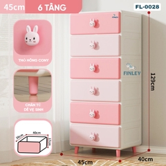 Tủ kệ nhựa 4 - 5 - 6 tầng thỏ hồng Cony ngăn kéo FINLEY (size M ngang 45cm) đựng quần áo, bỉm sữa, đồ dùng cho bé và gia đình