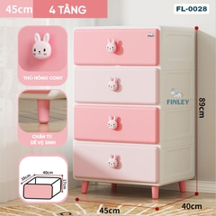 Tủ kệ nhựa 4 - 5 - 6 tầng thỏ hồng Cony ngăn kéo FINLEY (size M ngang 45cm) đựng quần áo, bỉm sữa, đồ dùng cho bé và gia đình