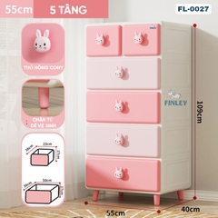 Tủ kệ nhựa 4 - 5 - 6 tầng thỏ hồng Cony ngăn kéo FINLEY (size L ngang 55cm) đựng quần áo, bỉm sữa, đồ dùng CAYABE cho bé và gia đình