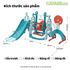 Cầu trượt - xích đu - bóng rổ - bóng đá - ném vòng tên lửa CAYABE cho bé 5 in 1 màu xanh