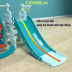 Cầu trượt - xích đu - bóng rổ - bóng đá - ném vòng tên lửa CAYABE cho bé 5 in 1 màu xanh