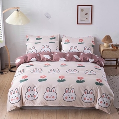 Bộ chăn ga gối cotton poly hình thỏ và hoa (set 4 món)