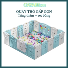 Quây bóng cho bé gấp gọn hình thỏ con CAYABE màu xanh trắng (tặng kèm thảm, bóng)