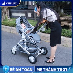 Xe nôi đẩy em bé 2 chiều Chilux màu xám