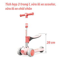 Xe scooter - xe chòi chân 2 trong 1 CAYABE Umoo heo Peppa Pig có đèn phát sáng màu hồng 0277PIK