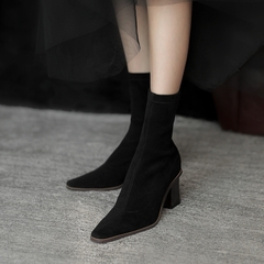HIGH HEEL BOOTS GÓT TRỤ 7CM DA LỘN SIÊU TRENDY THỜI TRANG B3.HIE