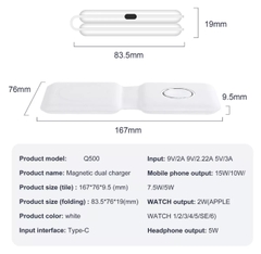 Bộ Sạc Magsafe Dual HOCE 2 in 1 Cho Điện Thoại iPhone 12, 12 Pro Max, Apple Watch chuẩn Không Dây Qi 15W