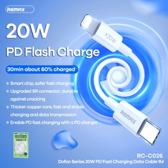 Cáp sạc nhanh Type C to Lightning 20W Remax RC-026